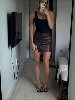 Faux Croc Mini Skirt in Dark Brown